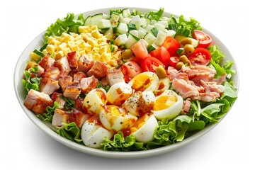 Cobb salad on white background with clipping path