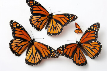 Three monarch butterflies, wings aloft