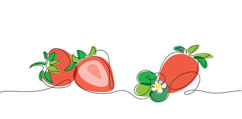 Isolated color vector illustration with strawberry and leaves in minimalist style