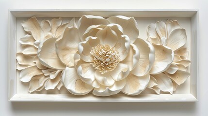 a white frame showcasing an ultra-detailed magnolia flower, capturing the essence of simplicity and...