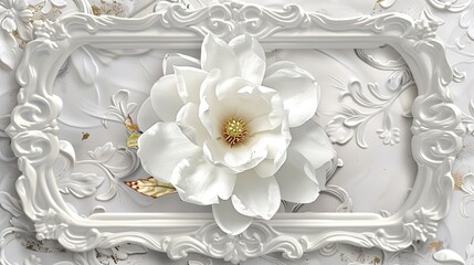 a white frame showcasing an ultra-detailed magnolia flower, capturing the essence of simplicity and precision.