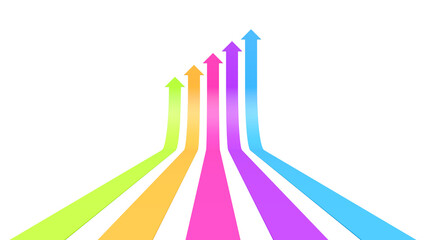 f&uuml;nf aufw&auml;rts weisende bunte Pfeile