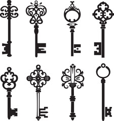 Set of key icons silhouettes on white background 