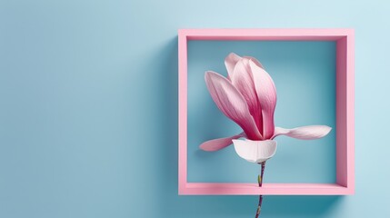 a white frame showcasing an ultra-detailed magnolia flower, capturing the essence of simplicity and precision.