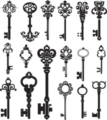 Set of key icons silhouettes on white background 