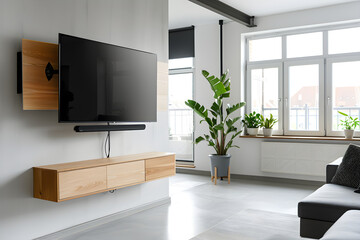 Modern and Functional Wall Mounted Flat Screen Television in Contemporary Living Room