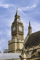 Fototapeta na wymiar Big Ben is the nickname of the Great Bell of the Great Clock of Westminster, a popular tourist destination and a symbol of London, near the Houses of Parliament is a UNESCO World Heritage Site