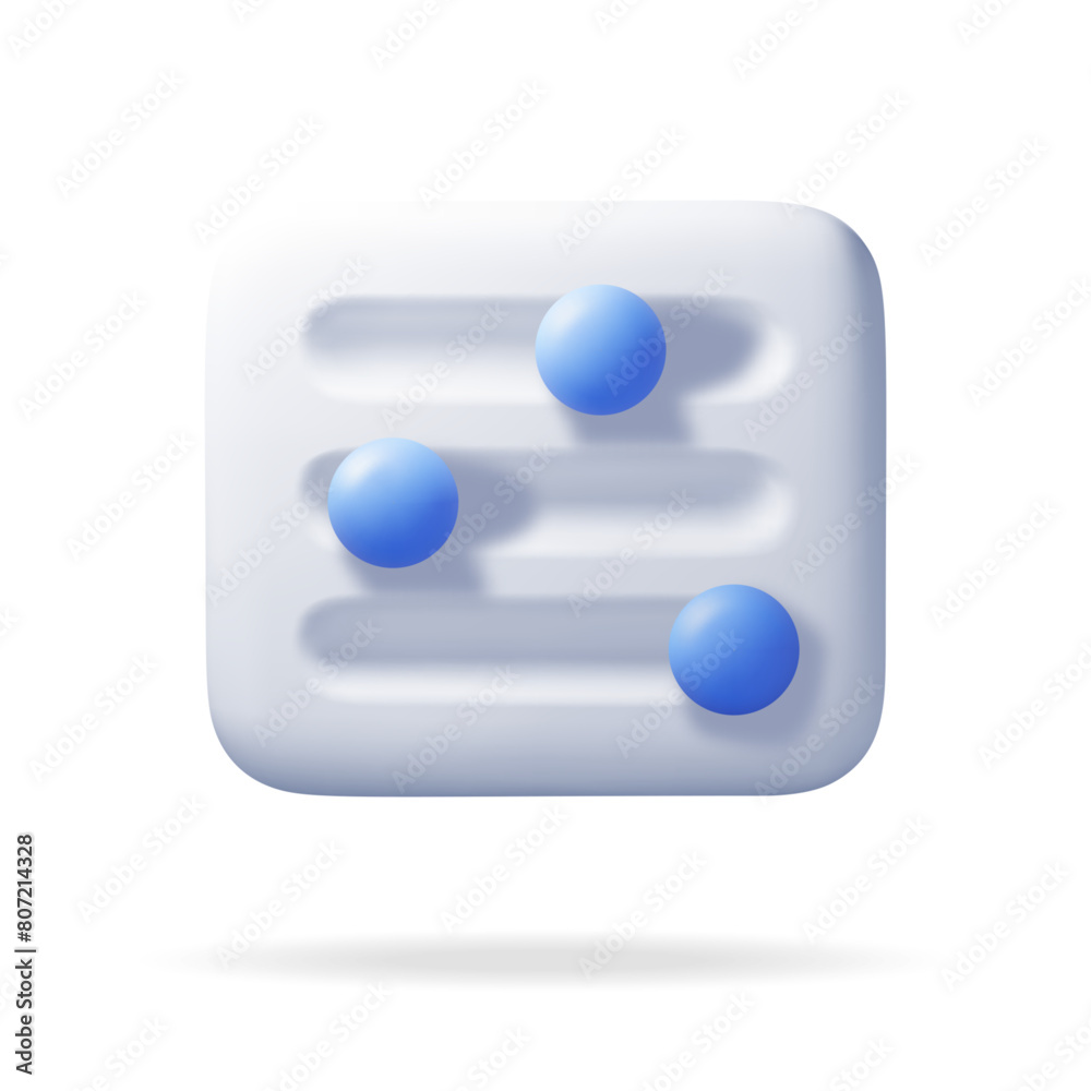 Poster 3d filter button icon isolated on white. render settings slider symbol. control interface with slide