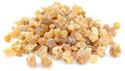 Frankincense resin isolated Pile of olibanum incense on white background Top view