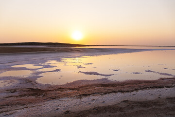 Fototapeta premium Sunset on a salt lake. Neftchala. Azerbaijan.