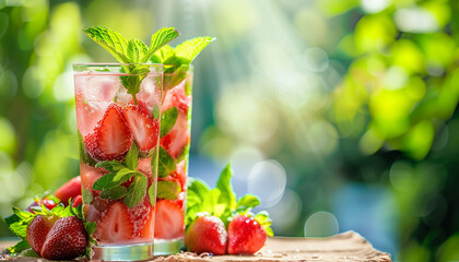 Strawberry caipirinha with mint leaves