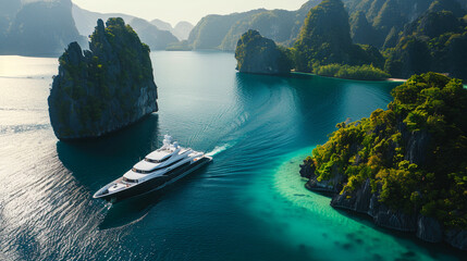 elegance and opulence of a luxury motor yacht cruising through crystal clear waters