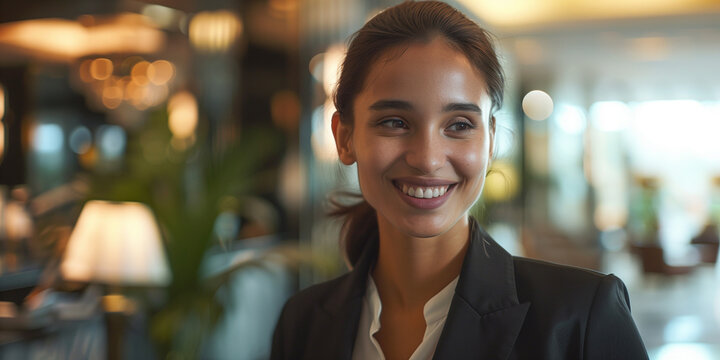 Hotelfachfrau am Arbeitsplatz im Hotel