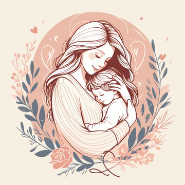 A mother hugging her kid in love vector illustration for mothers day