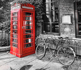 The famous and characteristic red telephone booths in London (UK)