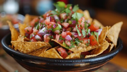 Fresh homemade Mexican salsa with nachos corn chips