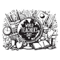 Happy teachers day vintage hand drawn illustration