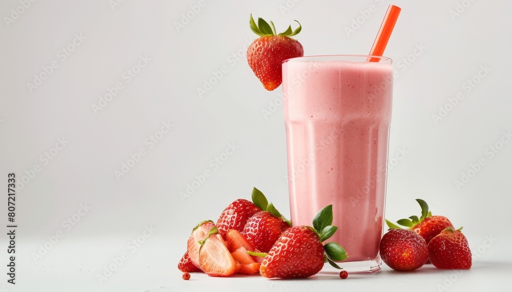 Canvas Prints Fresh strawberries and smoothies made from them on a white background