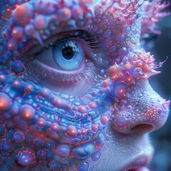 3d rendering of a female face in a surreal art style.