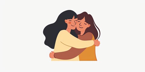 Minimalist Vector Illustration: Happy Girls Hugging
