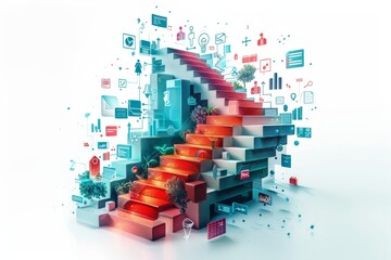 Fototapeta premium A colorful image of a staircase with a lot of different icons and symbols