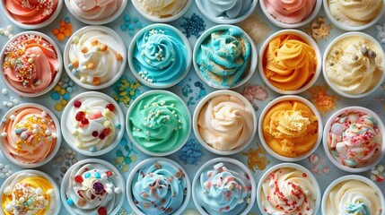 Fototapeta premium A macro shot of a cupcake tray adorned with frosting and decorative sprinkles