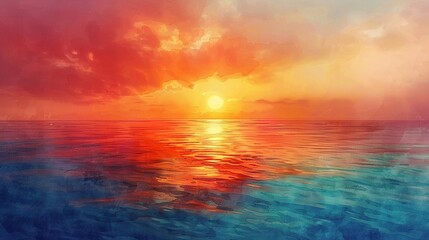 The calmness of a sunset over a sea, captured in a watercolor painting 8K , high-resolution, ultra HD,up32K HD