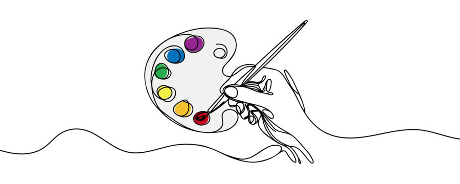 continuous line art hand holding paint palette clip art preview