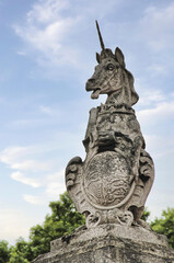 Stone Unicorn Statue on the gates of Buckingham Palace England