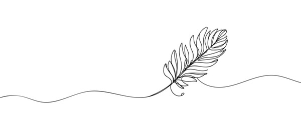 Continuous hand drawn for bird feather on white background. Abstract vector illustration. Vector