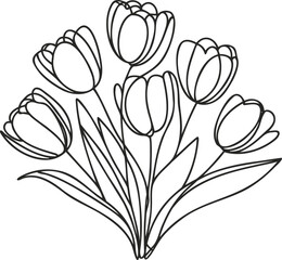 Continuous one line drawing tulips. Spring concept. Single line draw design vector illustration
