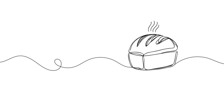 One continuous line drawing of long loaf bread. Simple black line sketch of French baguette, bakery and cafe concept good for logo. Vector illustration.