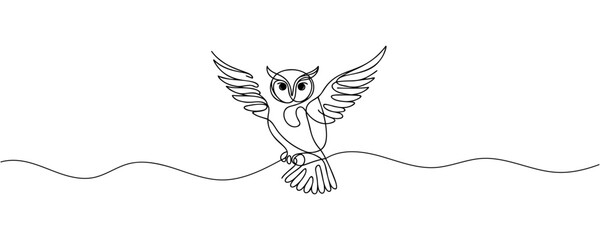 Online education owl one line graduation concept. E-learning training skill courses. vector illustration