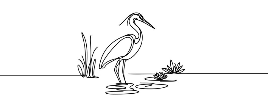 recommend clip art: Vector continuous one line drawing of beautiful heron bird abstract best use for logo, banner, background minimalist design.