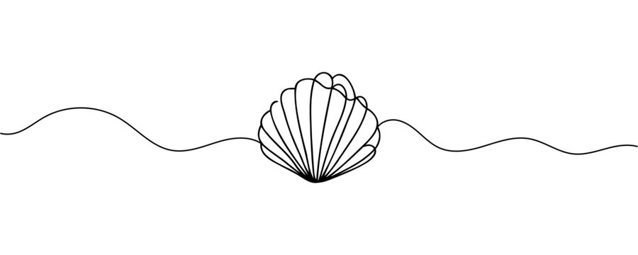 Continuous one line drawing of sea shell. Simple illustration of shell line art vector illustration.