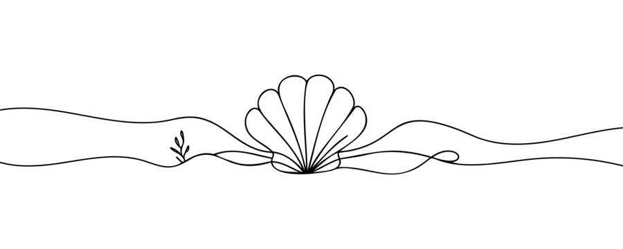 Continuous one line drawing of sea shell. Simple illustration of shell line art vector illustration.