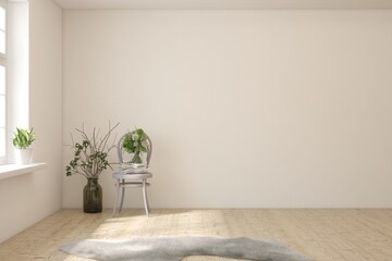 White empty room. Scandinavian interior design. 3D illustration