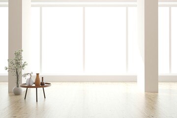 White empty room. Scandinavian interior design. 3D illustration