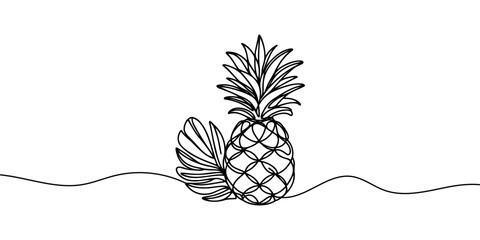 one continuous drawn line of pineapple drawn from the hand a picture of the silhouette. Line art. tropical fruit pineapple.