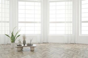 White empty room. Scandinavian interior design. 3D illustration