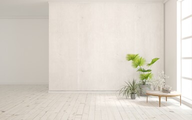 White empty room. Scandinavian interior design. 3D illustration