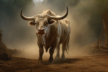 Breeding Bull on a farm, livestock development concept
 - Powered by Adobe