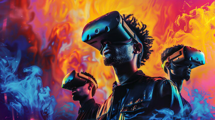 Create an engaging highangle image illustrating a virtual reality software that enables users from different backgrounds to experience each others perspectives Emphasize the emotional impact