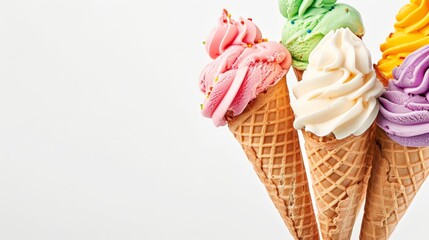 Realistic style colorful ice cream cones decorative background