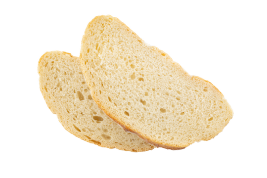 Fresh slice of bread on a white background for breakfast.