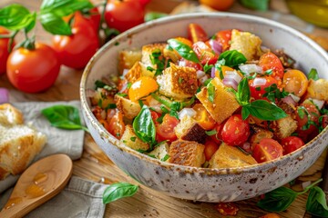 Italian Panzanella salad with tomatoes and bread