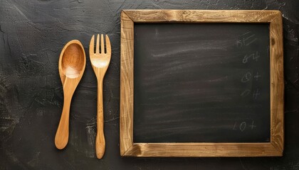 Menu display Chalk board with wooden cutlery Café ad
