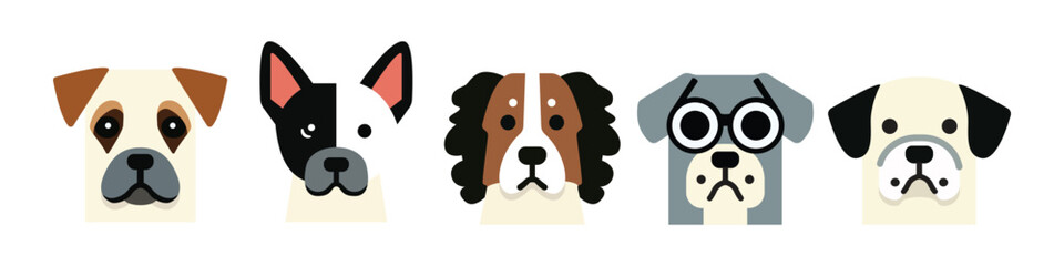 Set of cute Dog face. Puppy set. Vector illustration