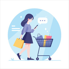 woman shopping by mobile phone. concept of shopping online. Vector illustration