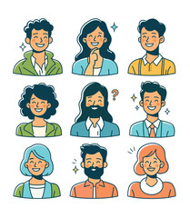 Set of people facial emotion. thinking, idea. Flat design Vector illustration